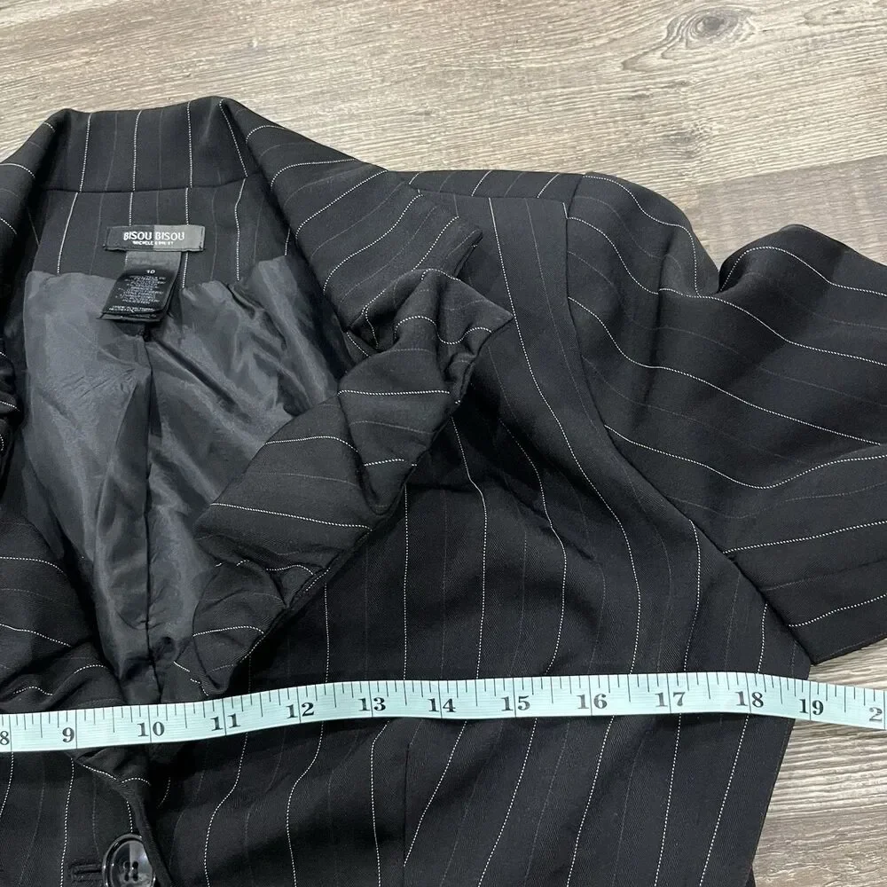 Bisou Bisou Steampunk Pin Striped Blazer Sz 10 Rouched Sleeve Workwear Office